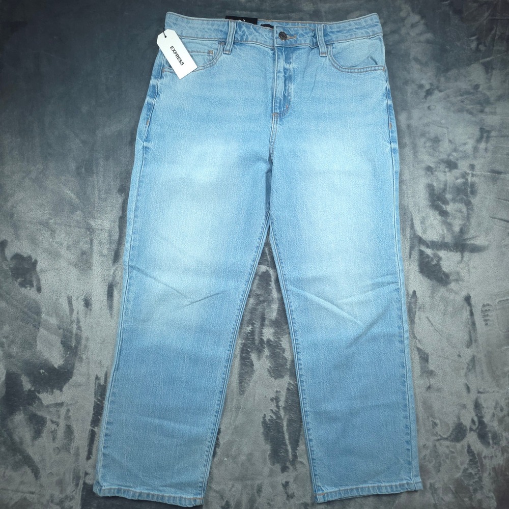 Express Womens High Waisted Ankle Jeans Light Wash Straight Leg Size 10 NWT